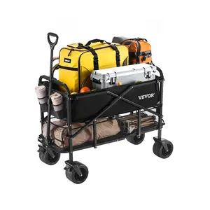 VEVOR Double Decker Wagon Collapsible, 400L Heavy Duty Folding Wagon Cart, Extended Long Garden Cart with All-Terrain Wheels, Support Up to 450lbs, Outdoor Utility Wagon for Camping, Sports, ShoppingSummervibes