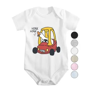 100% Pure Cotton, Infant Bodysuit, Newborn Crawling Suit, Baby Triangle Jumpsuit, Lightweight and Suitable for All Seasons, Comfortable Jumpsuit, Suitable for Male and Female Infants, Outdoor Wear, with 'HONK HONK' White Goose Driving Red Y