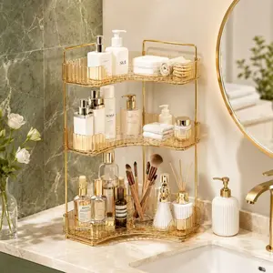 2-Tier & 3-Tier Modern ABS Waterproof Bathroom Corner Organizer with Multi Trays, Easy-to-Install Shower & Cosmetic Storage for Makeup, Perfume, Mother's Day Home Gift
