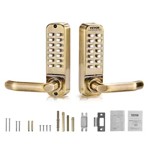 VEVOR Mechanical Keyless Entry Door Lock, 14 Key Mechanical Door Lock, Mechanical Keypad Door Lock with Handle, Double-Sided Stainless Steel Waterproof Keyless Gate Lock, for Home Office Fence Garage