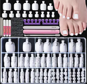 Teenitor White Press on Toenails for Women, 240pcs 15 Sizes of Toe Nail Press ons Fake Toe Nails Tips with Nail Glue, White Toe Press on Nails Square, Toe Nails Press on False Toenails