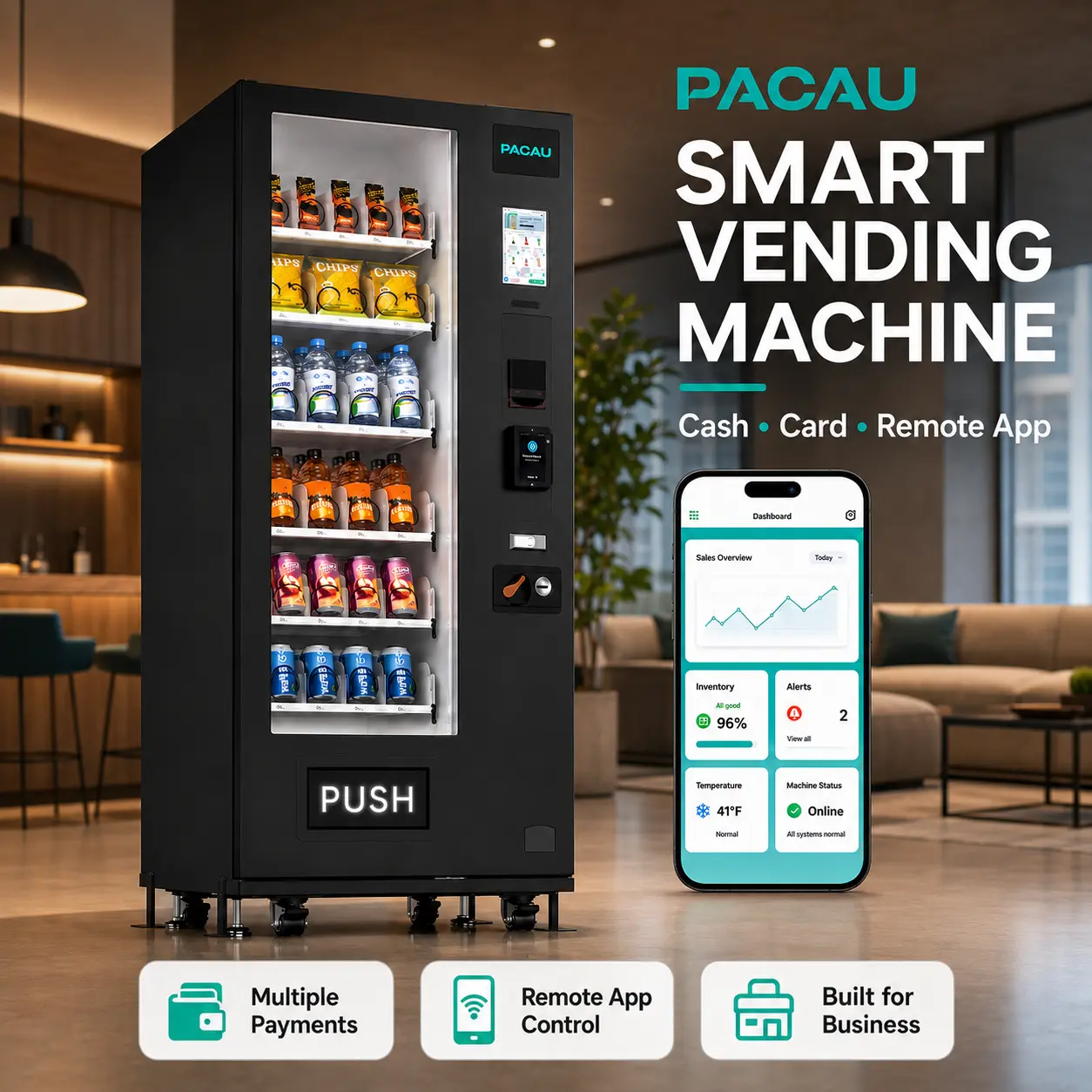 Commercial Snack & Drink Combo Vending Machine with Credit Card-NFC Cashless Payment, Large Capacity, Easy Operation for Offices, Malls
