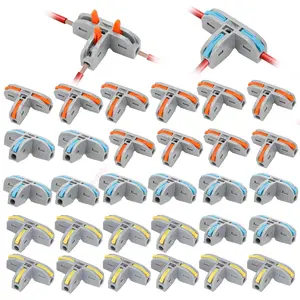 30 count 3 Way T Type Lever Wire Connectors 28-12 AWG, 3 Port T Tap Compact Push in Wire Connector, 600V 32A Electrical Splice Terminal Block for Outlet Lighting RV Automotive