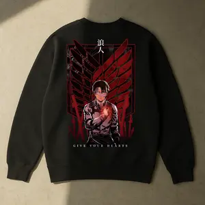 Levi Ackerman x Attack on Titan Manga Anime Double Printed Sweatshirt & Hoodie Heavyweight Cotton Viral Anime Sweatshirt & Hoodie,perfect for streetwear gift for all, Unisex Oversize Heavyweight Cotton T-shirt for Anime Fans and Lovers Fabric Menswear