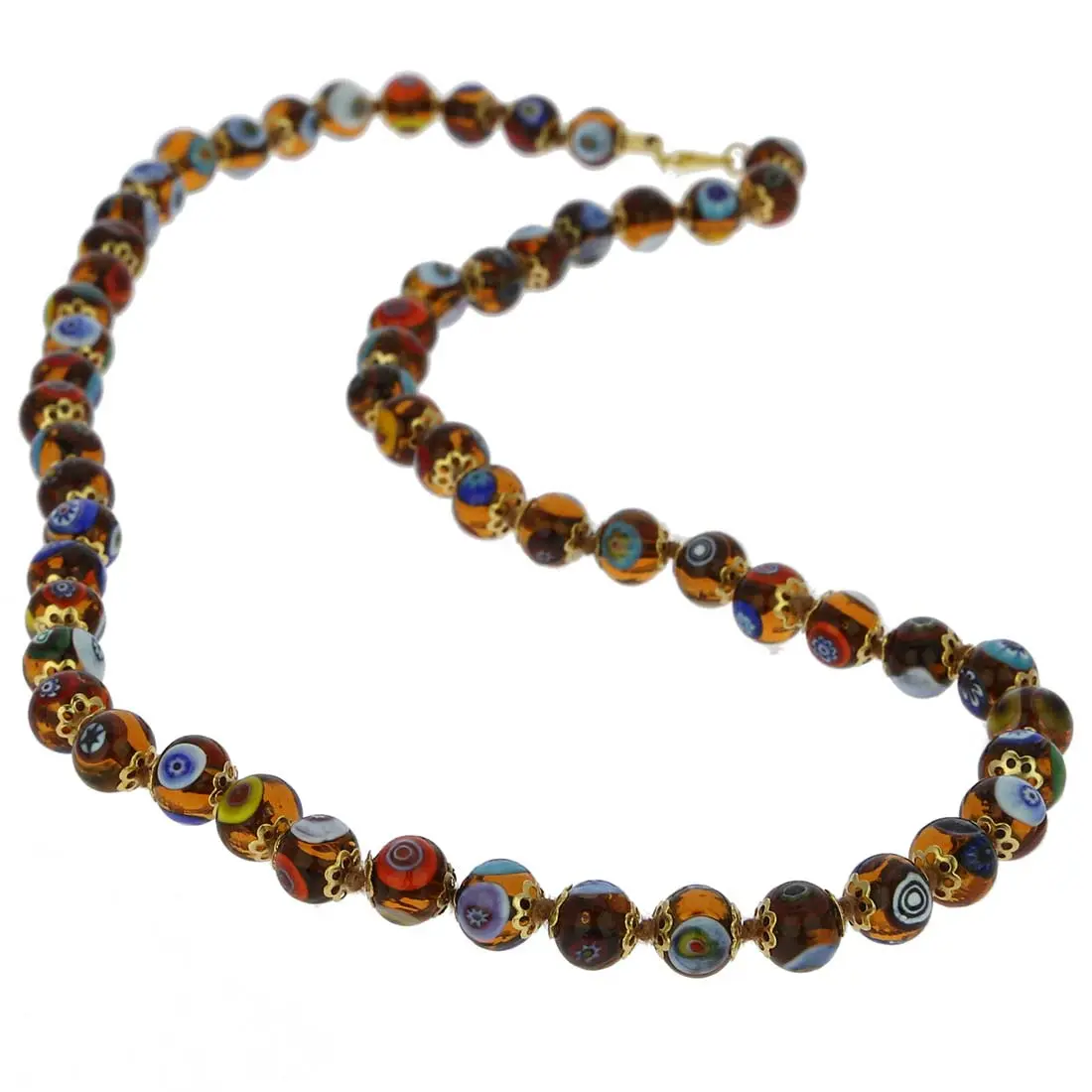 GlassOfVenice Murano Glass Mosaic Long Necklace - Transparent Golden Brown, Handmade Artisanal Glass Beads Necklace, Handmade Artisanal Necklaces, Glass Beads Necklaces