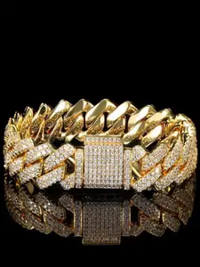 Rhinestone Decorated Cuban Chain Bracelet, Fashionable Jewelry for Party, Daily Clothing Decor, Trendy All-match & Exquisite Jewelry for Birthday Gift