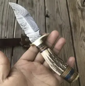 Custom Handcrafted Damascus Steel Fixed Blade Skinner Knife Outdoor Knife With Sheath-St4ag Antler