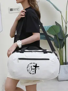Jesus Cross Print Cylinder Travel Bag, Multifunctional Fitness Yoga Bag, Large Capacity Shoulder Messenger Short Trip Bag, Unisex