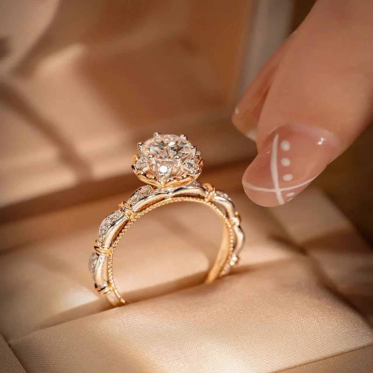 Moissanite S925 Sterling Silver Rose Bouquet Ring Two-Tone Ring Engagement Proposal Women's Ring