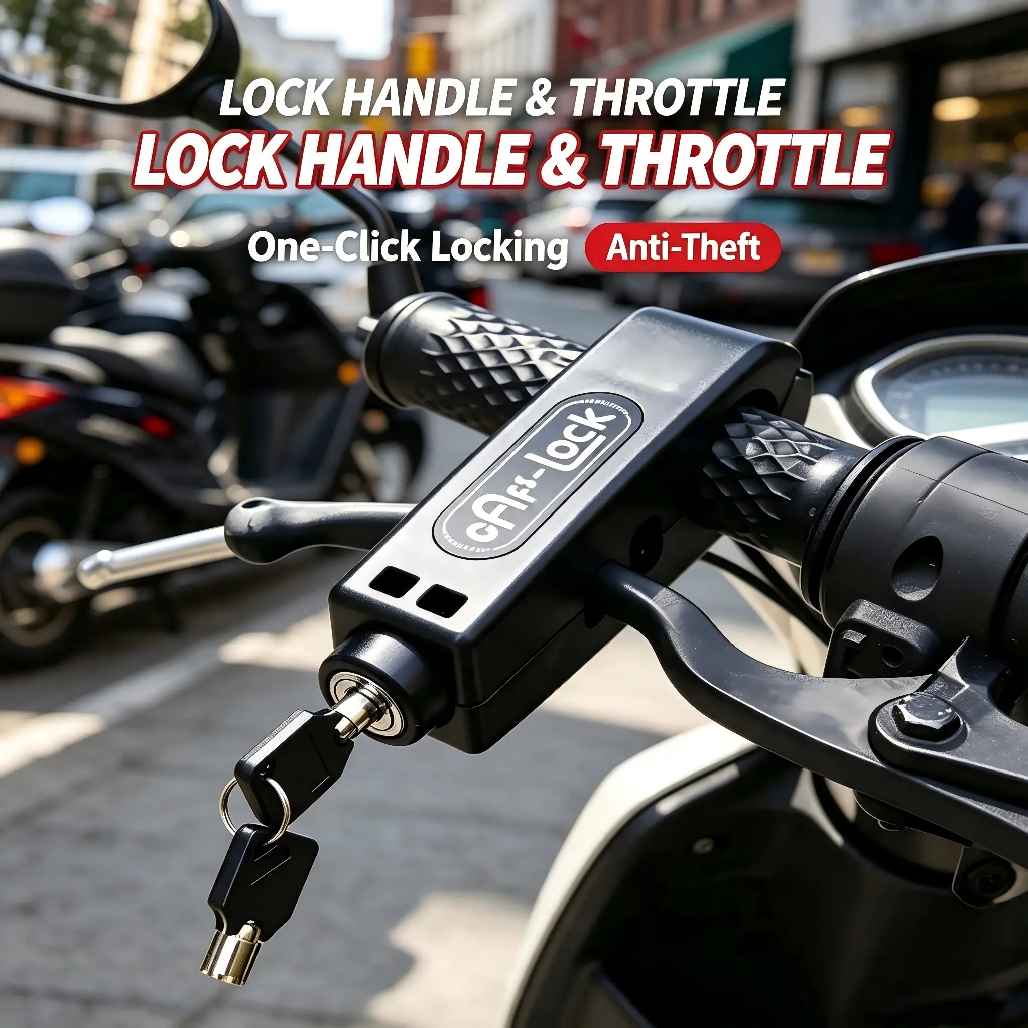 Universal Motorcycle Throttle Lock, 3-Hole Portable Handlebar Anti-Theft Clamp for Scooter E-Bike Adjustable Brake Lever Lock