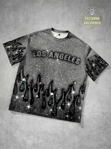 Men's Starry Sky Flame Short Sleeve T-Shirt, Los Angeles Aesthetic Geometric Shirt T-Shirt for Men and Women, European and American Streetwear Cool Casual Summer Party Nightclub Full Print Starry Sky