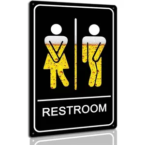Unisex Restroom Signs Funny Toilet Door Metal Sign for Office or Business 8 x 12 inch