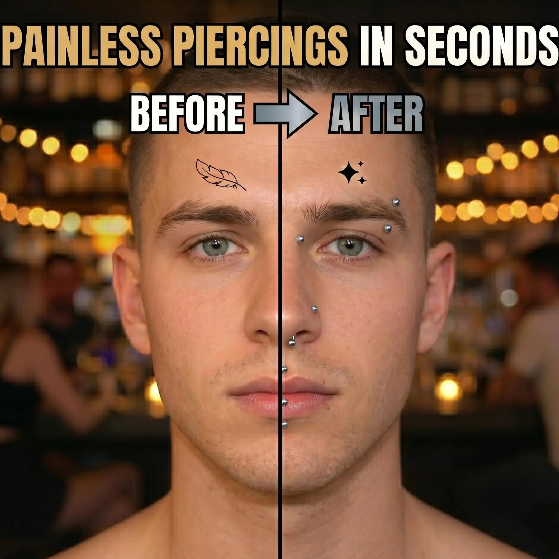 QWALIT Men's Fake Piercings Stickers Fake Lip Piercing Fake Lip Ring Fake Nose Ring Hoop Fake Snake Bites Fake Eyebrow Piercing Clip Lip Ring Fake Eyebrow Ring Fake Face Piercings Fake Peircings