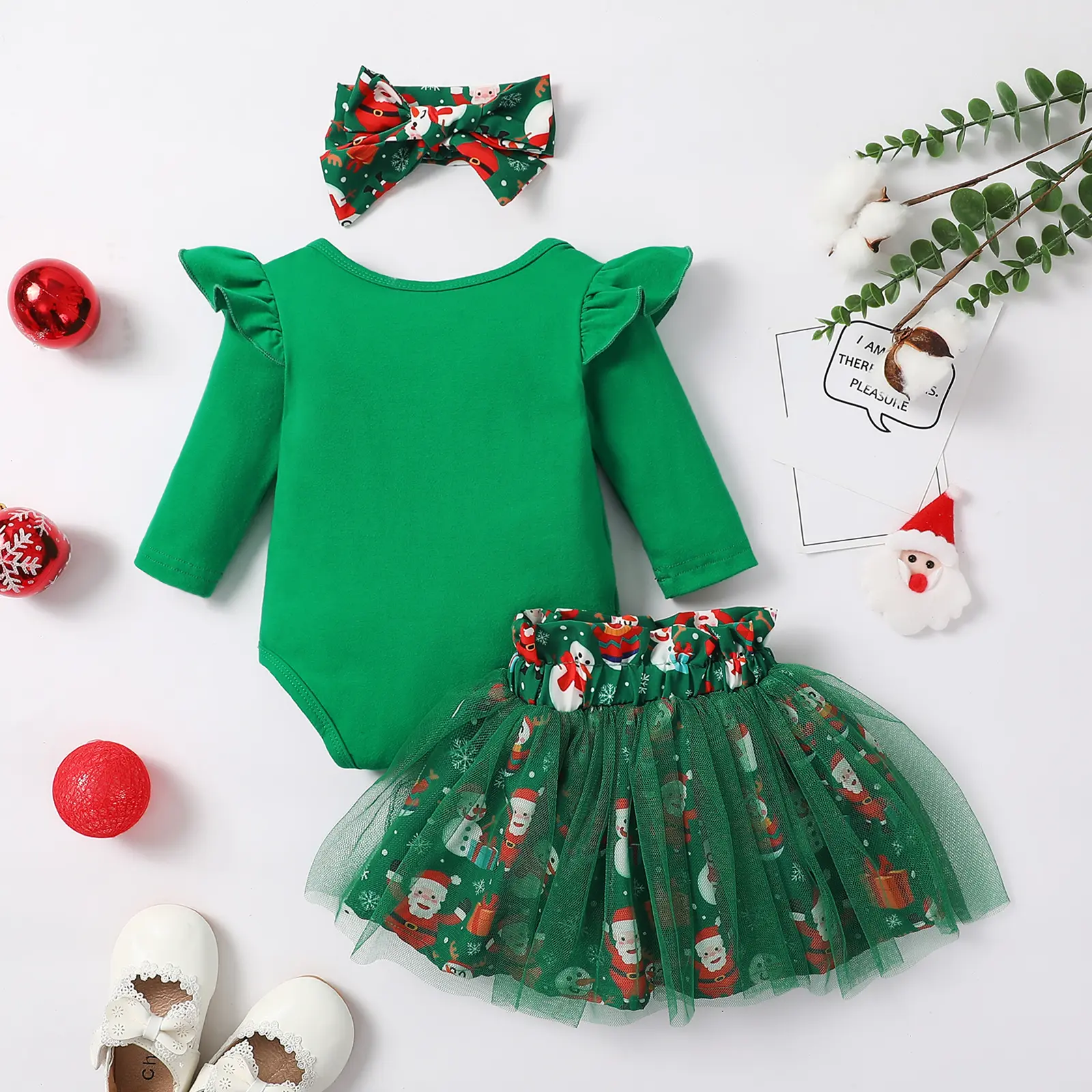 newborn green christmas dress Layered Tulle Dress-Green Christmas Tree main image 1
