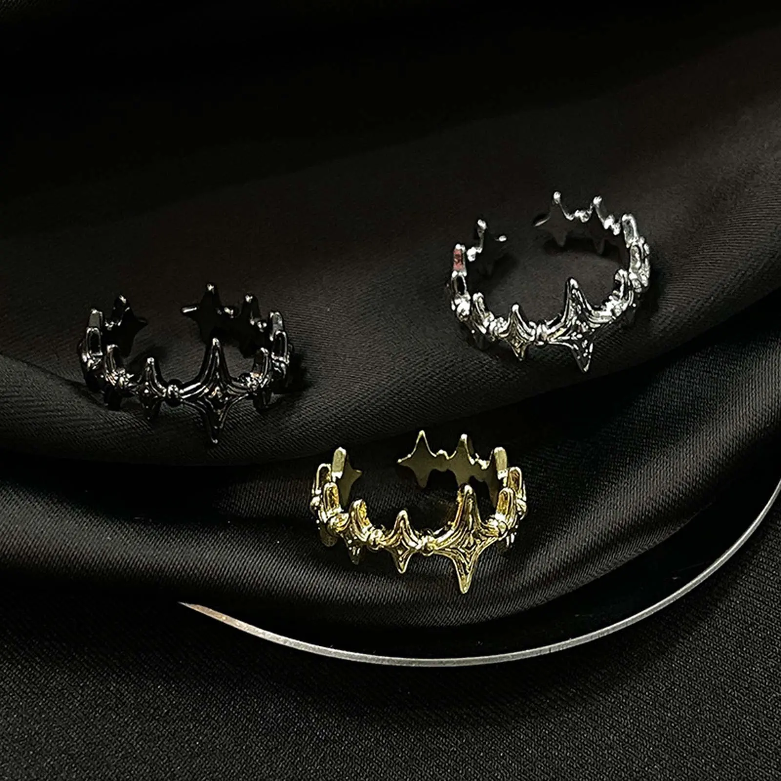 [Limited-Time Holiday Gift Event] Women's Casual Artificial Gemstone Open Ring - Openwork, Star Motif, Minimalist, High-End, Adjustable Size, Metal Coated, Suitable for Everyday Wear, Openwork Ring, Star Motif Rings