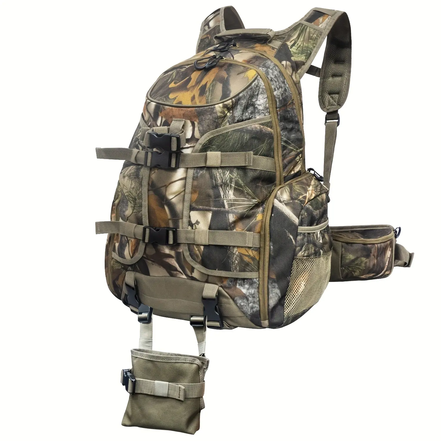 Men's 40L Camo Hunting Backpack with Lockable Zipper, Bow Holder, Survival-Inspired Design for Outdoor Deer Hunting Travel Gear