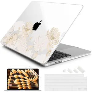 Batianda Premium Case for New MacBook 15 inch 2024 2023 Release Model A3114 (M3 Chip) A2941 (M2), Designed Protective Plastic Hardshell  Keyboard Cover  Screen Protector, Gold Lotus