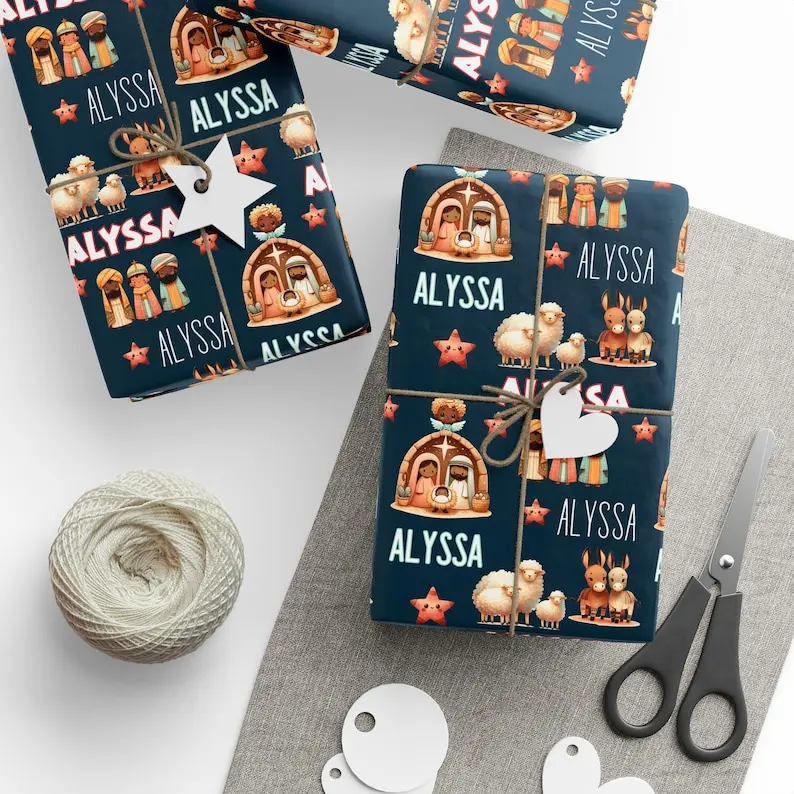 Nativity Christmas Custom Wrapping Papers, Wrapping Paper for Christmas, Traditional Christmas Gift Wrap, Custom Name Paper