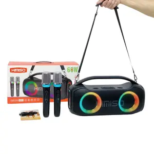 Large 60W Boombox Speaker with Dual Wireless Microphones, RGB LED Lights, USB/TF/AUX, Bass Boost, Portable Party Sound System