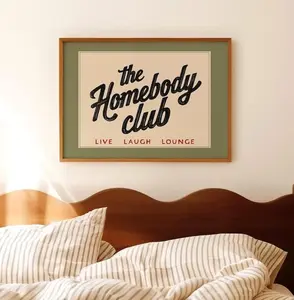 The Homebody Club Print � Cozy Minimalist Poster, Introvert Gift Art