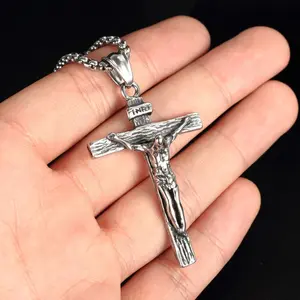 Stainless Steel Jesus Christ Crucifix Cross, Necklace Chain 24" - Catholic Church, Catholicism