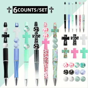 Cross Shaped Silicone Beads Set, 6 Counts/12 Counts DIY Beaded Pen Set, DIY Beaded Pen Making Kit, Bead For Pen, Office Stationery & Supplies