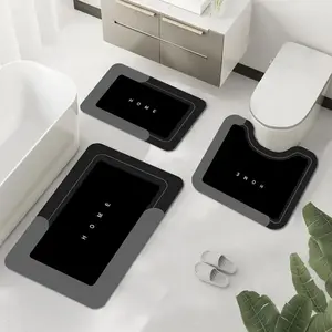 3pcs Absorbent Bathroom Mat Magic Rug Set, Quick-Drying Bath Mat Non-Slip Floor Mat with Rubber Backing Suitable for Bathroom, Kitchen, Shower and Sink (16.9 x 23.6 Inch+19.7 x 23.6 Inch+19.7 x 23.6 Inch+19.7 x 31.9 Inch, Black/Gray)