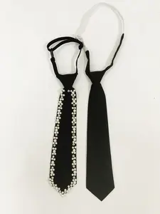 2pc Handcrafted Women's Rhinestone and Plain Casual Elegant Tie, Must-Have for Back-To-School Season, Stylish Accessories for Classy