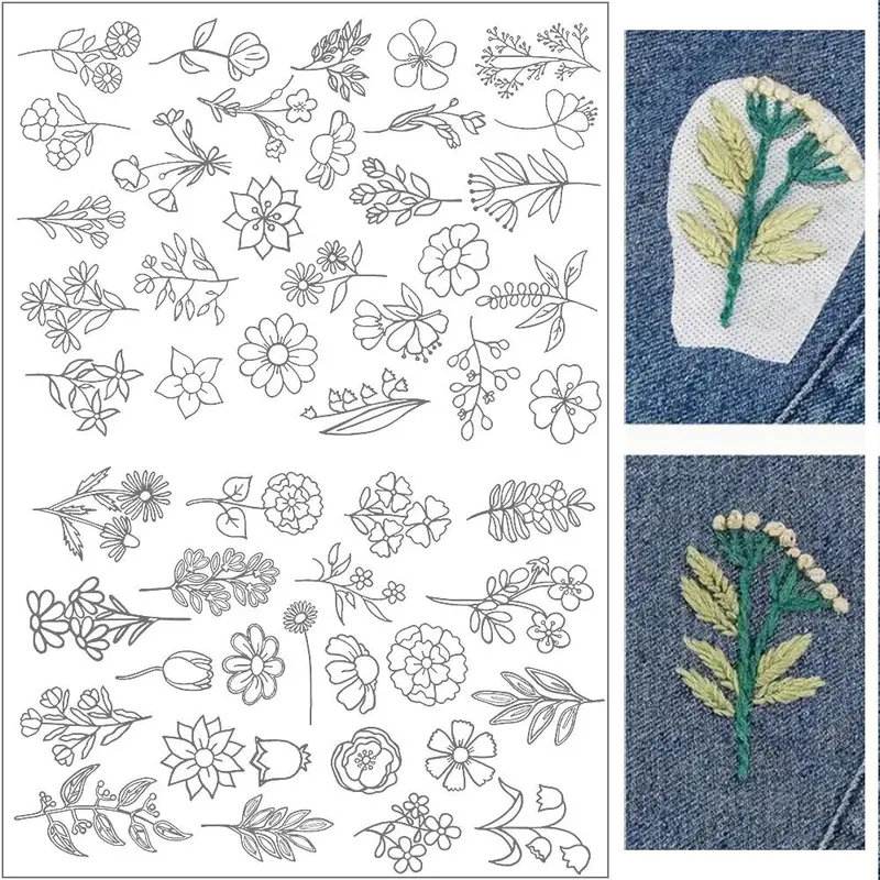 Water-soluble Embroidery Stabilizer, 50pcs Sewing Stabilizer with Floral Patterns, Adhesive Back Sewing Supplies for Hand Sewing & Needlework Lovers, Embroidery Accessories