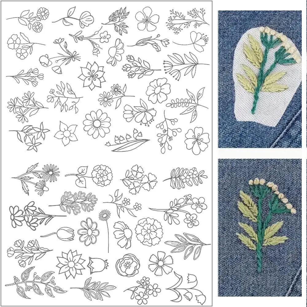 Water-soluble Embroidery Stabilizer, 50pcs Sewing Stabilizer with Floral Patterns, Adhesive Back Sewing Supplies for Hand Sewing & Needlework Lovers