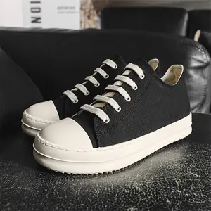 Men's casual canvas sneakers-black & white, round toe, durable low-top lace-up shoes, thick rubber sole, minimalist design for casual attire