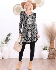 Printed Long Sleeve Tunics For Women - Sizes S-3XL