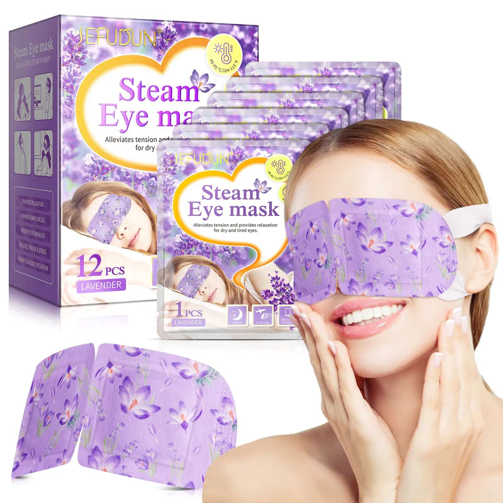 SEFUDUN Steam Sleeping Eyemask (12pcs) - Soothing, Improves dark circles, reduces dry and tired eyes. Suitable for use before bed, during travel, and after using electronic devices.