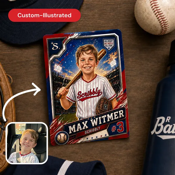 Custom Illustrated Baseball Trading Cards of Your Player — Real Foil Pack