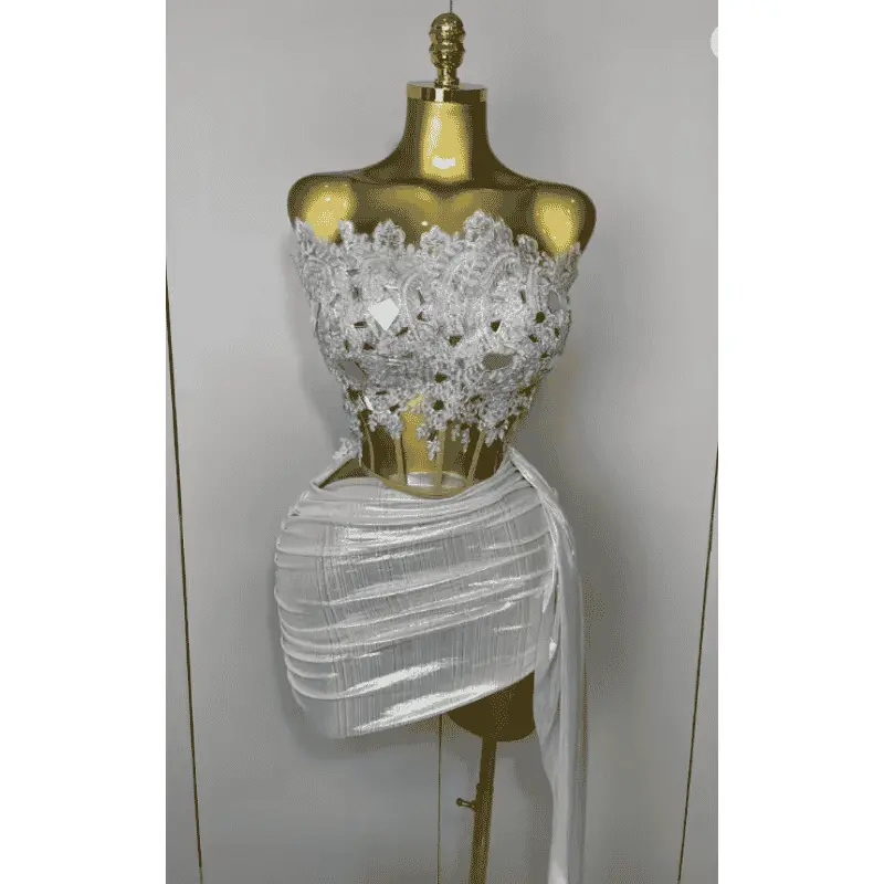 Amaris Sparkly Silver Sequin Strapless Two Piece Dress Set