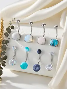 Women's Belly Ring Set, Artificial Zirconia Navel Piercing Jewelry, Casual Fashion Accessory for Women Daily Wear & Beach Vacation Use