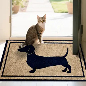 1pc Retro Dachshund Pattern Polyester Welcome Mat, Animal Print Rug, Dog Design Home Decoration Doormat, Non-Slip Soft Washable Indoor Outdoor Mat, Suitable for Entryway, Garden, Home Decor, Perfect Gift for Family and Friends