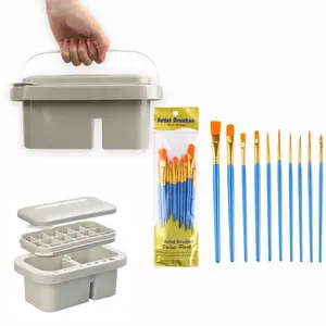 1pc Multi functional pen washing bucket with 10pcs Paint Brushes, pigment color mixing box, handheld pen insertable cleaning bucket, Paints Brush Holder and Organizers with Palette