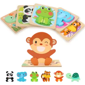 6-In-1 Wooden Animal Puzzle Board, Cute Funny Educational Toy, Shape & Color Recognition, Hand-Eye Coordination, Christmas New Year Birthday Party Gifts for Boys Girls