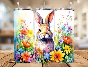 20oz Easter Tumbler – Personalized Floral Bunny Sublimation Cup