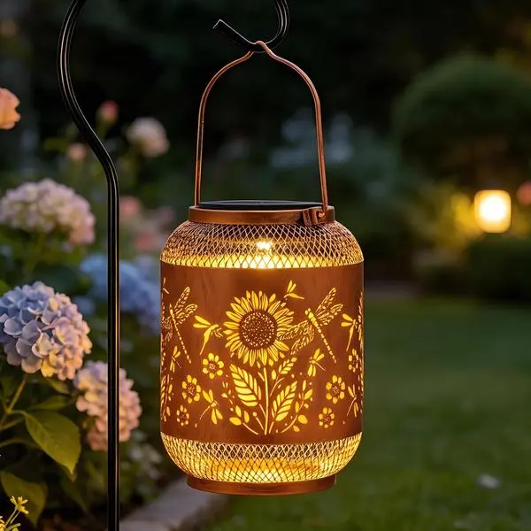 Dragonfly Solar Lantern Outdoor Hanging Solar Garden Light Gifts for Women | Garden Lantern with Flower Shadow Projection, Decorative Solar Light for Patio Porch Yard Tree, Gifts for Mom Grandma