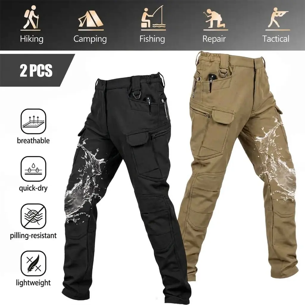 Men’s Tactical Pants – Stretch Waterproof Fabric, Single Pack, Durable Cargo Pants for Hiking, Casual Wear, and Work, Multiple Pockets (Belt Not Included)