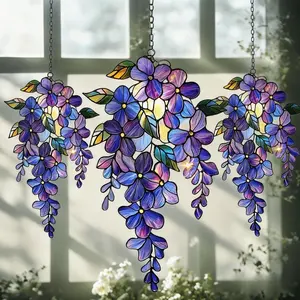 Acrylic Wisteria Branch Sun Catcher, Holographic Floral Window Decor, Spring Garden Gift, Mother's Day Home Decoration