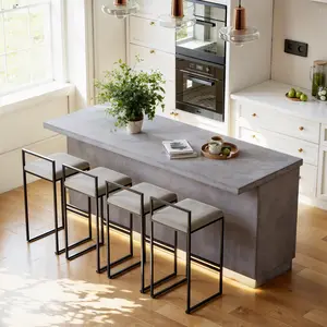 Homary Japandi 72" Gray Kitchen Island with Storage & LED Lighting