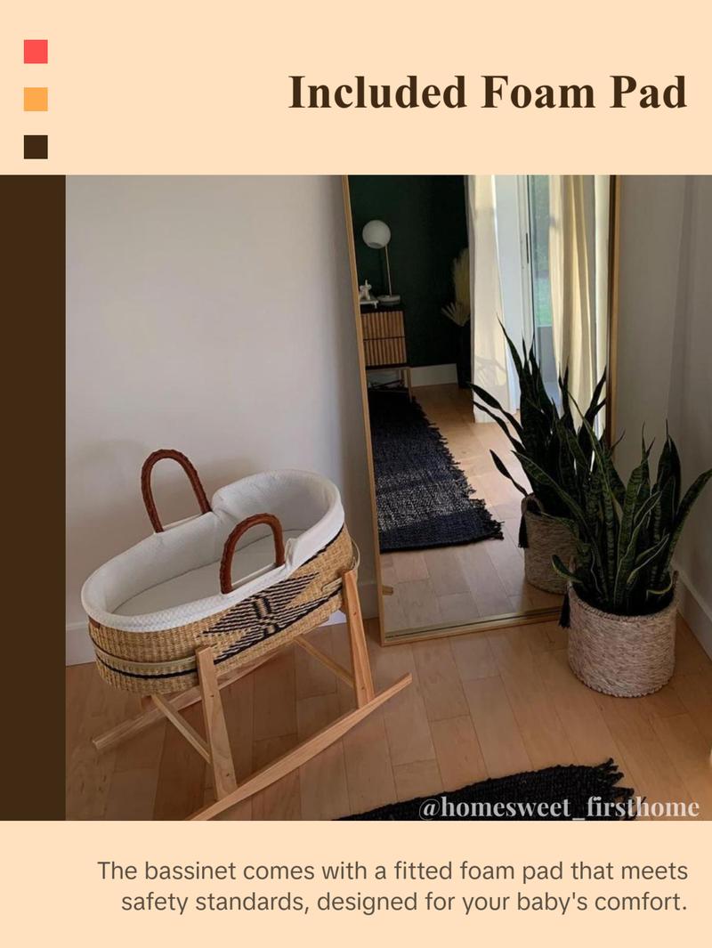 Design Dua Signature Bilia Bassinet - Kente, Safe for Newborn Sleep, Handmade, Sustainable, Comes with Fitted Foam Pad Bedside bassinet