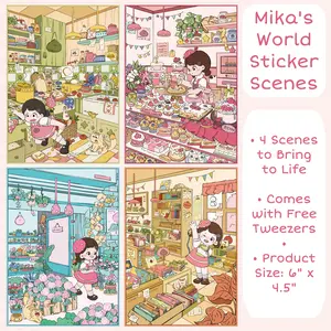 Mika's World Sticker Scenes - HeyBao Scenes Series 6 - 4 Scenes to Complete, comes with Free Tweezers