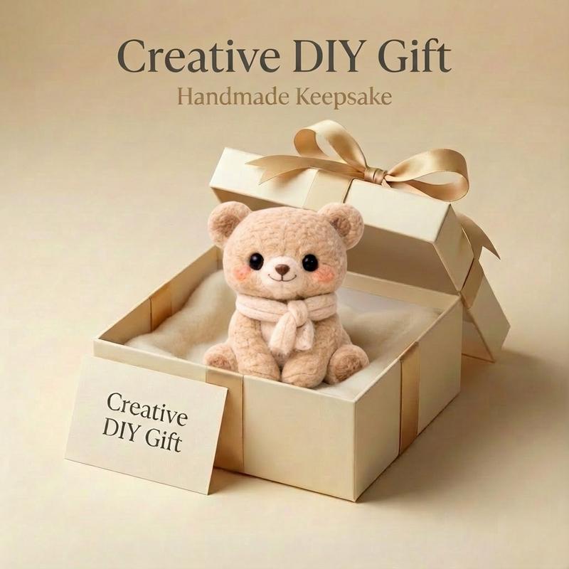 1Set Animal Needle Felting Kit, Felting kits for Beginners adult with Step-by-Step Video Tutorials, Squirrel/Bear/Hedgehog/Deer DIY Felting Kit, Cute Funny Home Decorative Ornaments, Birthday Valentine's Day and Christmas Gifts