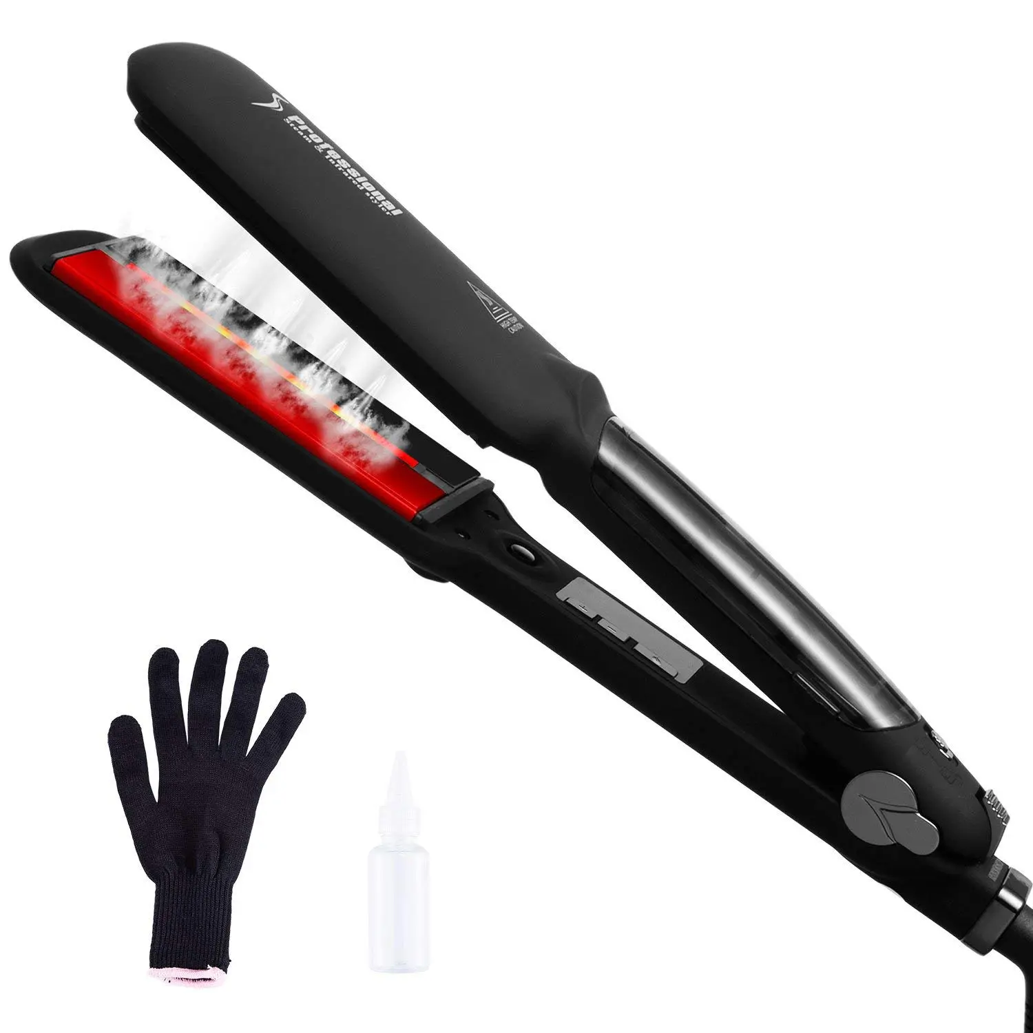 DORISILK 2-in-1 Steam Hair Straightener & Curler Iron, Professional Salon Infrared Flat Iron with 2-in Wide Tourmaline Ceramic Plates, 450°F Adjustable Temp Vapor Styler with Storage Feature, Black
