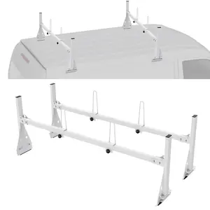 【summerfinds】VEVOR Trailer Ladder Rack, 59" Adjustable Roof Rack, 2 Crossbars Van Roof Ladder Rack, 600 lbs Capacity Steel Van Ladder Rack, Fit for Chevrolet Express 1500 2500 3500/ Ford E150 E250 E350/ GMC Savana