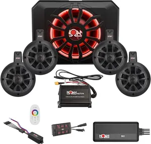 NDJT4-S Quad Marine Bluetooth Audio System - 4-Channel Amplifier, Mono Amplifier, 4 Tower Speakers, NSUB.3 Subwoofer for ATV/Golf Cart/UTV